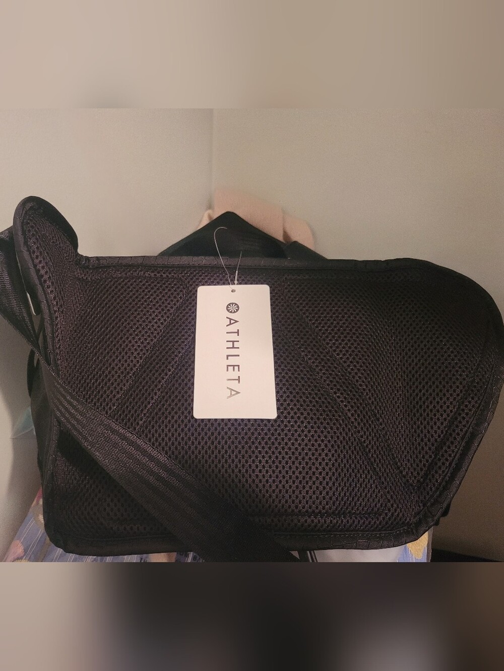 Athleta Black Mesh Messenger Crossbody Bag